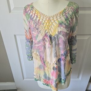 🌸✨ Dor Dor Couture Boho Sheer Crochet Trim‎ Top — Size M ✨🌸  ws300